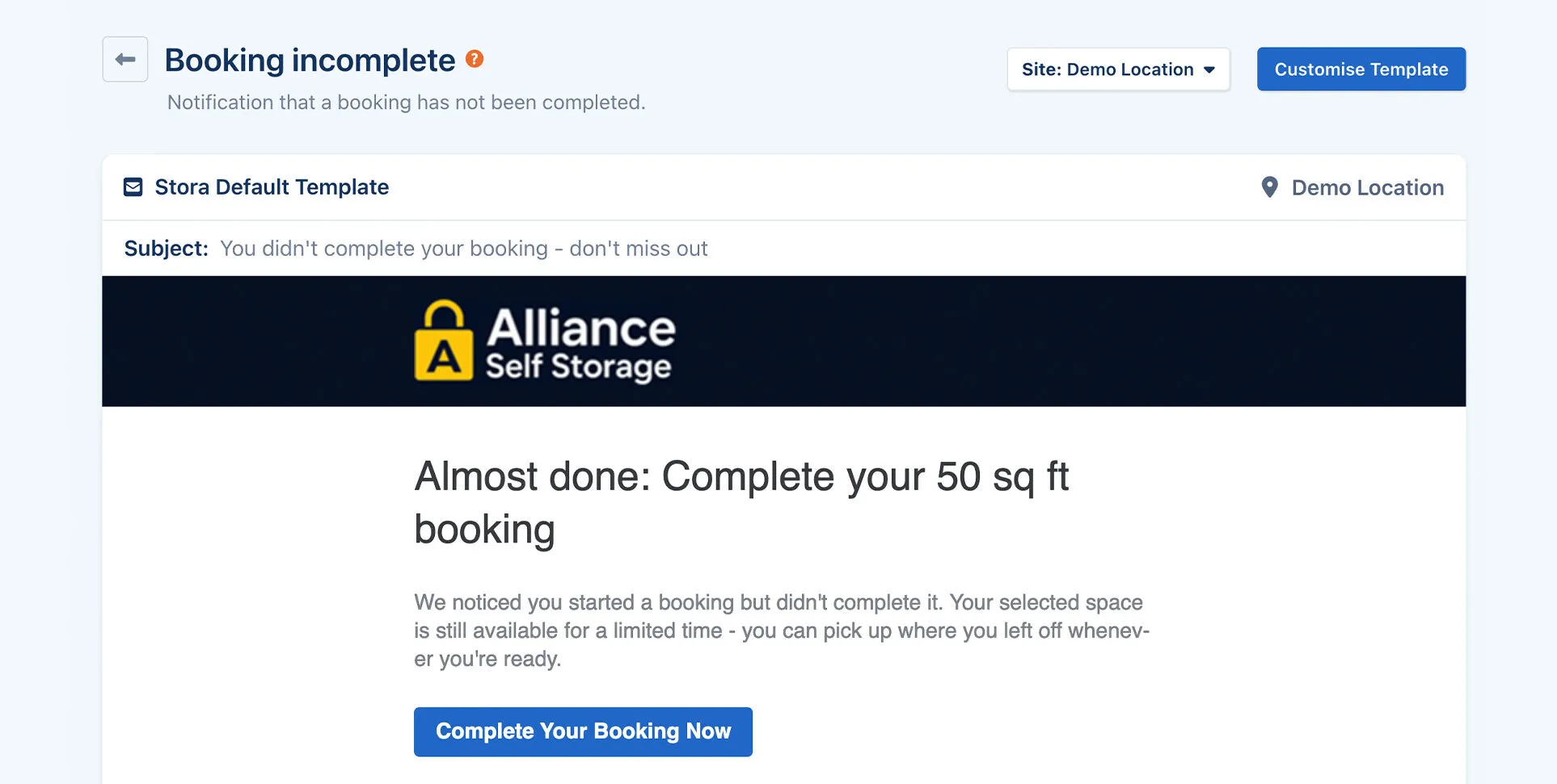Incomplete booking email