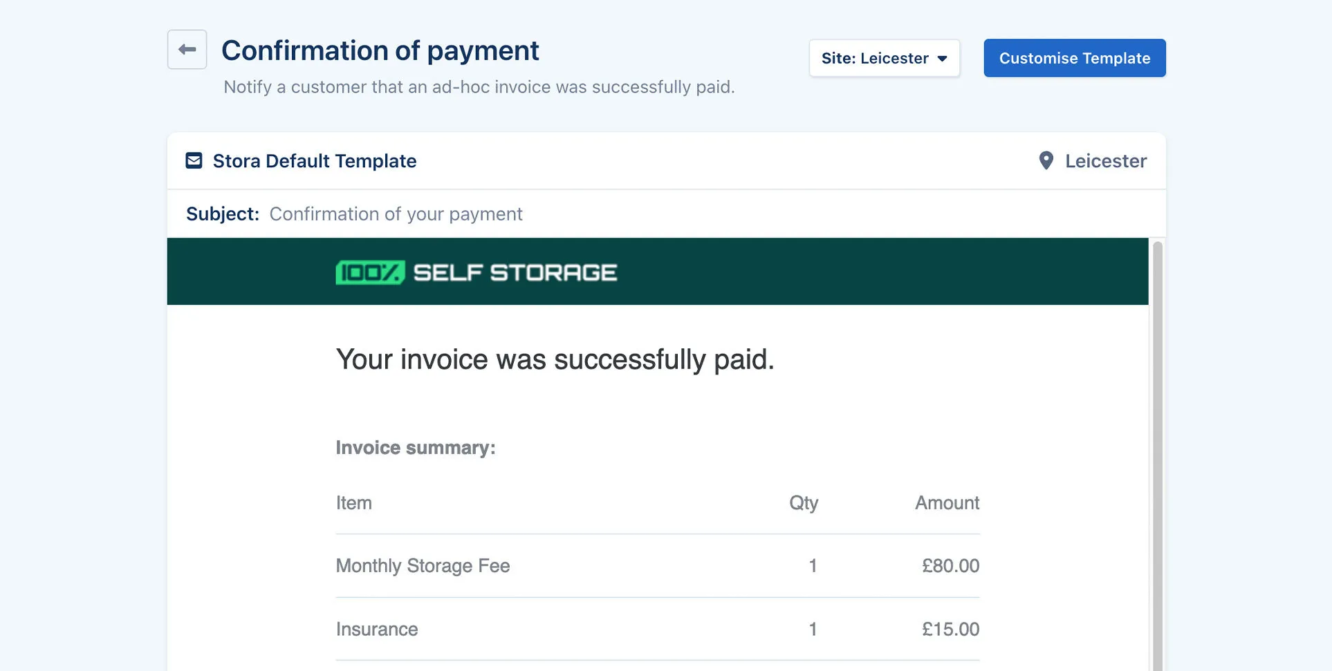 Editable one-off invoice email