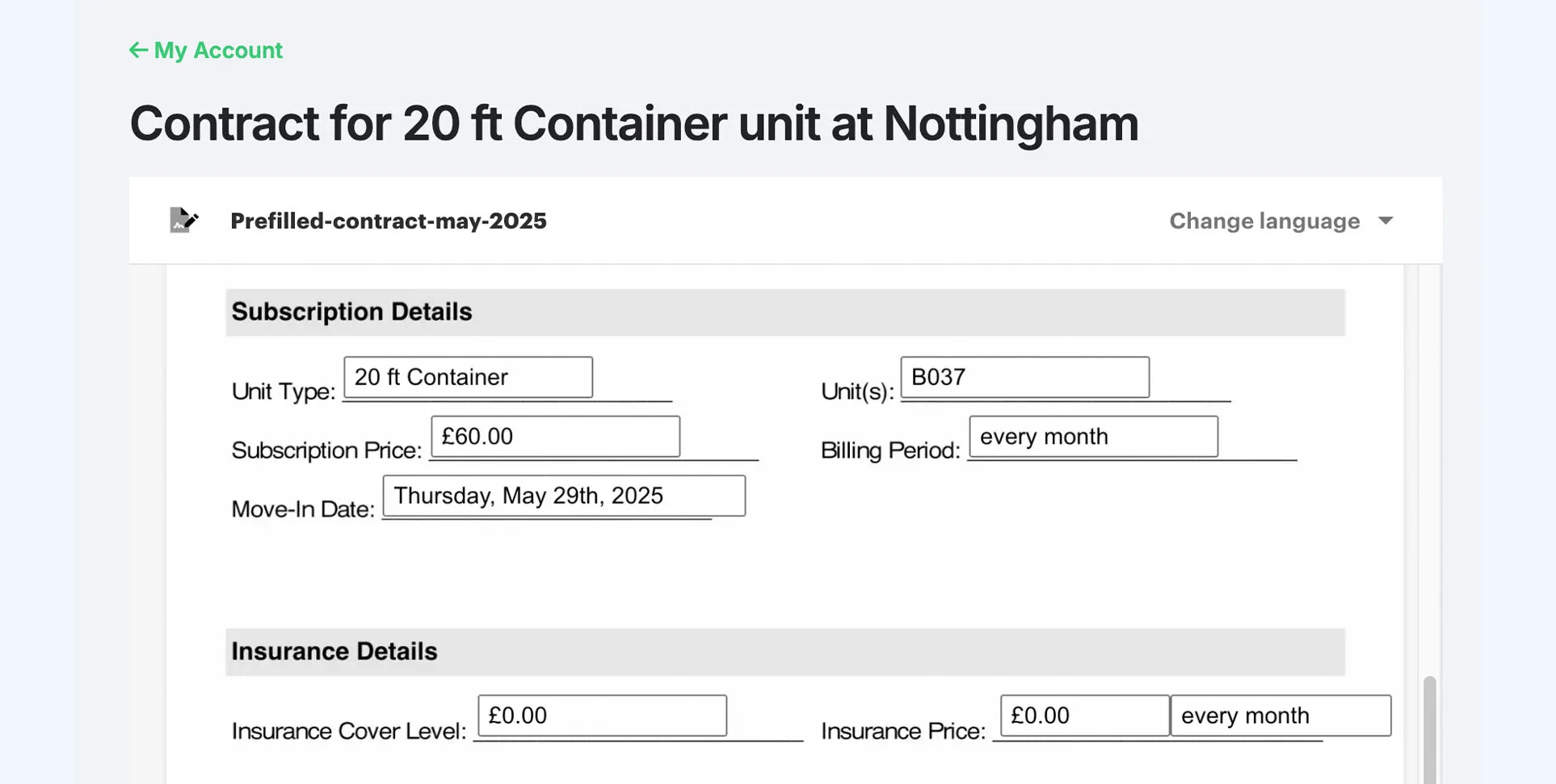 Additional contract pre-filling variables