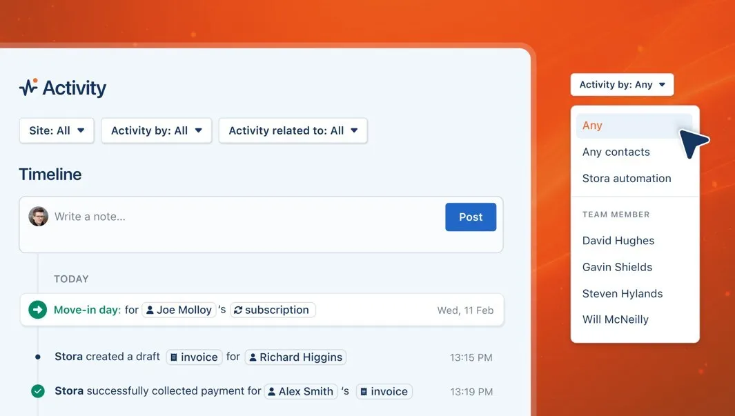 Account activity timeline