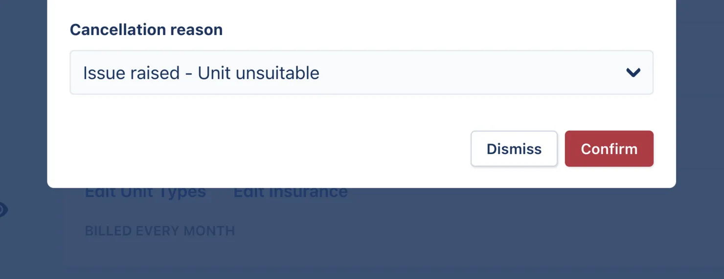 Select a subscription cancellation reason