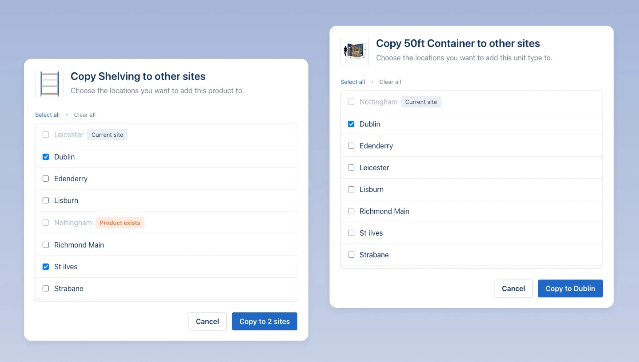 Copy unit types & products between sites