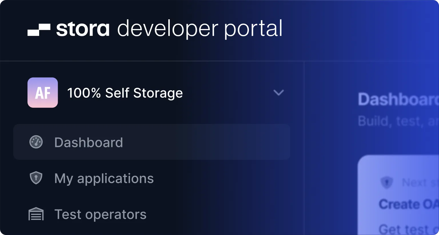 The Stora developer portal dashboard