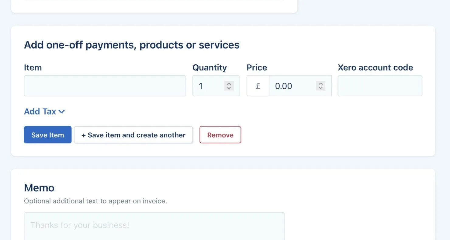Add Xero codes to one-off invoice items