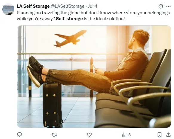 A post from a storage operator suggesting self storage for people travelling abroad