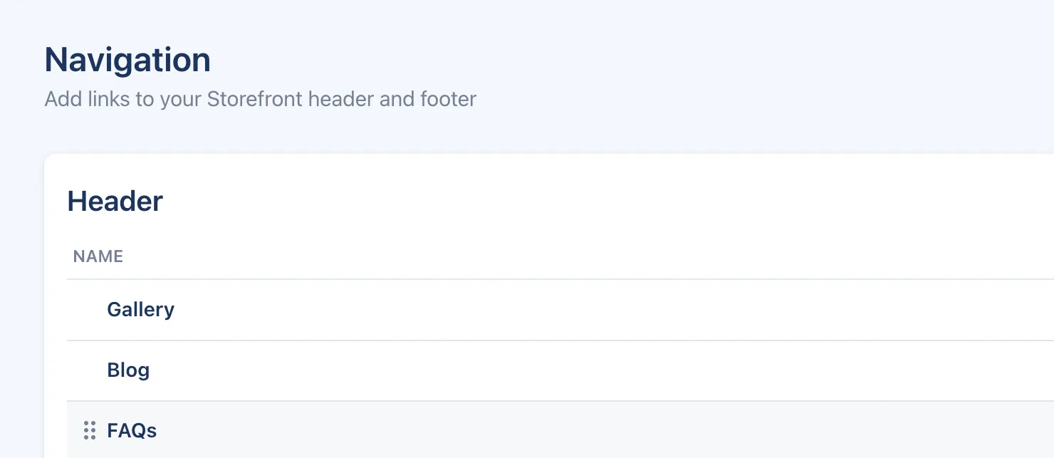 Reorder Storefront navigation